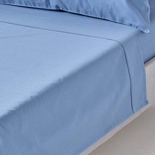 HOMESCAPES Luxus Bettlaken ohne Gummizug blau 230x255 cm, Perkal Baumwoll-Betttuch, Haustuch ägyptische Baumwolle von Homescapes