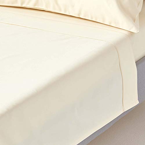 HOMESCAPES Luxus Bettlaken ohne Gummizug Creme-vanille 178x255 cm, Perkal Baumwoll-Betttuch, Haustuch ägyptische Baumwolle von Homescapes