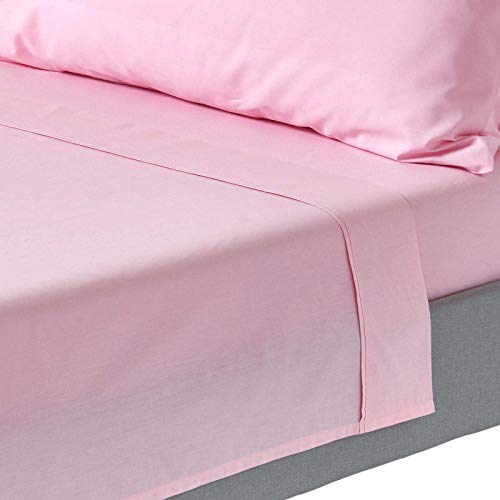 HOMESCAPES Perkal Bettlaken ohne Gummizug rosa 180x290 cm, Baumwoll-Betttuch ohne Spannrand, Haustuch ägyptische Baumwolle von Homescapes