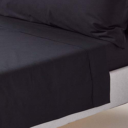 HOMESCAPES Perkal Bettlaken ohne Gummizug schwarz 180x290 cm, Baumwoll-Betttuch ohne Spannrand, Haustuch ägyptische Baumwolle von Homescapes