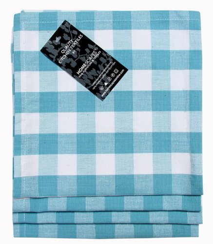 HOMESCAPES Servietten 4er Set, Karierte Stoffservietten 45 x 45 cm, Baumwollervietten mit Karo-Muster, Gingham, blau-weiß von Homescapes