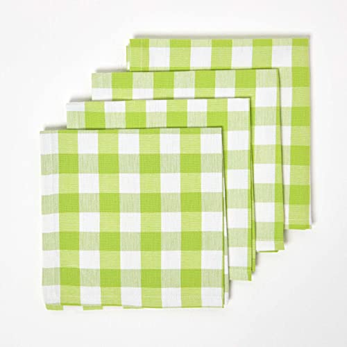 HOMESCAPES Servietten 4er Set, Karierte Stoffservietten 45 x 45 cm, Baumwollervietten mit Karo-Muster, Gingham, grün-weiß von Homescapes