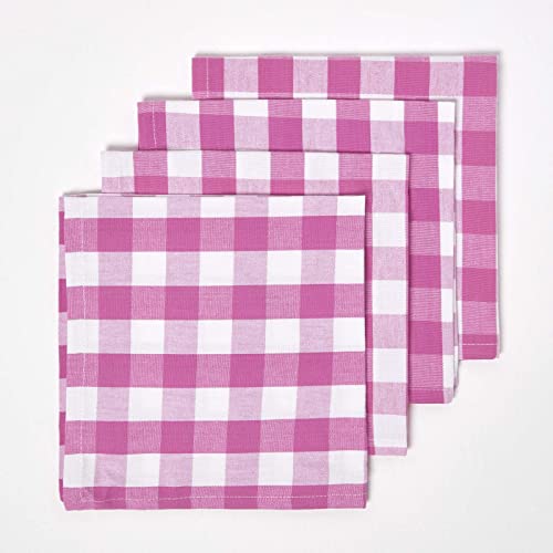 HOMESCAPES Servietten 4er Set, Karierte Stoffservietten 45 x 45 cm, Baumwollervietten mit Karo-Muster, Gingham, pink-weiß von Homescapes