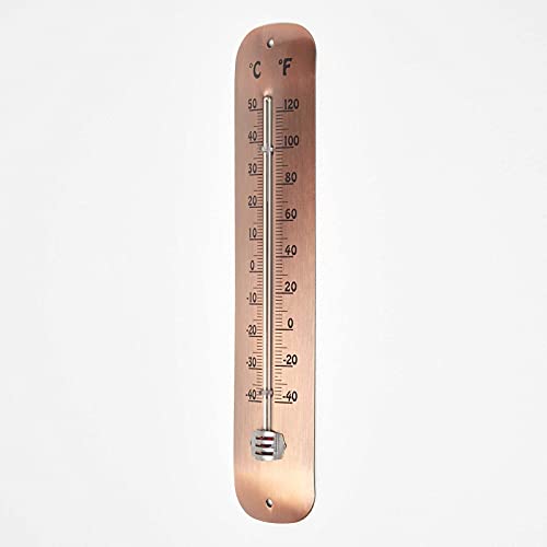 HOMESCAPES Verkupfertes Gartenthermometer, Außentemperaturanzeiger zur Wandmontage mit Anzeige in Celsius und Fahrenheit, 30 cm hoch, für Terrasse, Gewächshaus und Garten von Homescapes