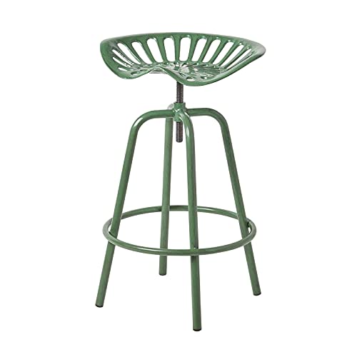 Homescapes Vintage Barhocker Traktorsitz – Metall-Barstuhl höhenverstellbar im Retro-Design, Stabiler Tresenstuhl Outdoor mit Fußstütze, Sitzhöhe 60–74 cm, Grün von Homescapes