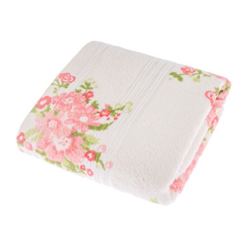 Homescapes 100% Baumwolle Frottee Handtuch Creme mit Vintage Blumen Print und gestickter Bordüre von Homescapes