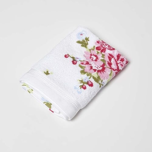 Homescapes 100% Baumwolle Frottee Handtuch weiß mit Vintage Blumen Print und gestickter Bordüre von Homescapes