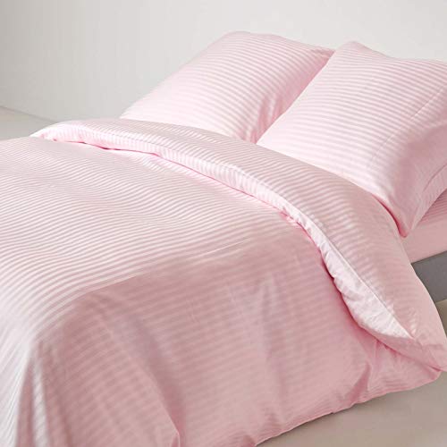 Homescapes 2-teiliges Damast-Bettwäsche-Set rosa, ägyptische Baumwolle mit Satin-Streifen, 1 Bettbezug 150x200 cm & 1 Kissenbezug 80x80 cm von Homescapes