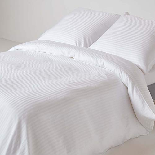 Homescapes 2-teiliges Damast-Bettwäsche-Set weiß, ägyptische Baumwolle mit Satin-Streifen,1 Bettbezug 155x220 cm & 1 Kissenbezug 80x80 cm von Homescapes