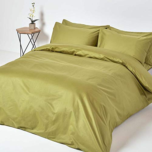 Homescapes 2-teiliges Premium-Bettwäsche-Set olivgrün aus 100% ägyptischer Baumwolle, 1 Bettbezug 135x200 cm & 1 Kissenbezug 48x74 cm von Homescapes