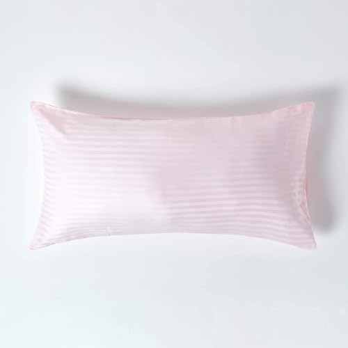 Homescapes 2er-Set Damast Kissenbezug rosa 50x90 cm mit Satin-Streifen & Hotelverschluss, 100% ägyptische Baumwolle, Fadendichte 330 von Homescapes