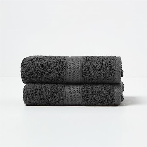 Homescapes 2er Set Flauschiges Premium Frottee Handtuch ca. 50 x 90 cm aus 100% Türkischer Baumwolle, Schwarz von Homescapes