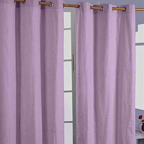 HOMESCAPES 2er Set eifarbige Ösen Gardinen je B117 x L137 cm aus 100% Baumwolle, blickdichte Vorhänge/Dekoschals/Ösenvorhänge für Wohnzimmer oder Küche, Mauve von Homescapes