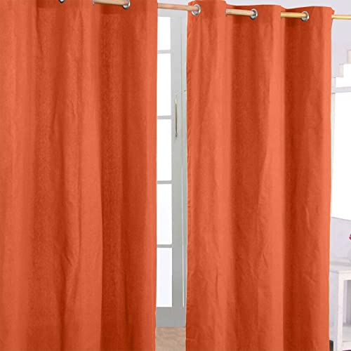 Homescapes 2er Set eifarbige Ösen Gardinen je B137 x L228 cm aus 100% Baumwolle, blickdichte Vorhänge/Dekoschals/Ösenvorhänge für Wohnzimmer oder Küche, Terrakotta von Homescapes