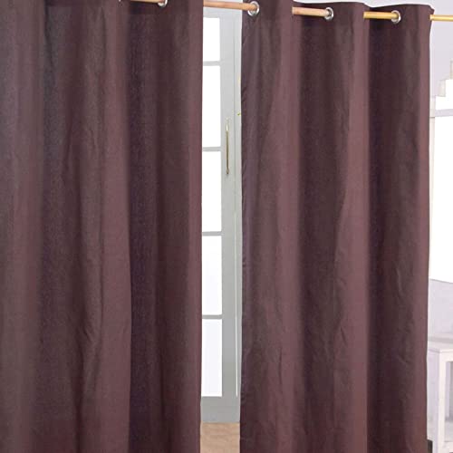 HOMESCAPES 2er Set eifarbige Ösen Gardinen je B137 x L228 cm aus 100% Baumwolle, blickdichte Vorhänge/Dekoschals/Ösenvorhänge für Wohnzimmer oder Küche, braun von Homescapes