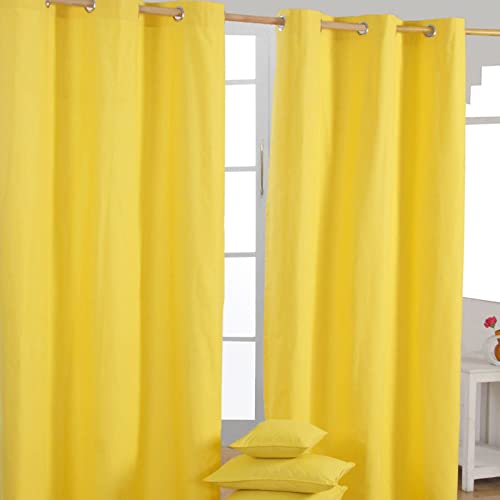 Homescapes 2er Set eifarbige Ösen Gardinen je B137 x L228 cm aus 100% Baumwolle, blickdichte Vorhänge/Dekoschals/Ösenvorhänge für Wohnzimmer oder Küche, gelb von Homescapes