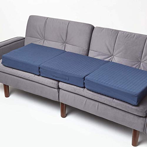 Homescapes 3-Sitzer Sofa-Sitzerhöhung 150x50 cm dunkelblau, 10 cm Dickes Sitzkissen Baumwolle, Couch-Auflage orthopädischer Schaumstoff von Homescapes