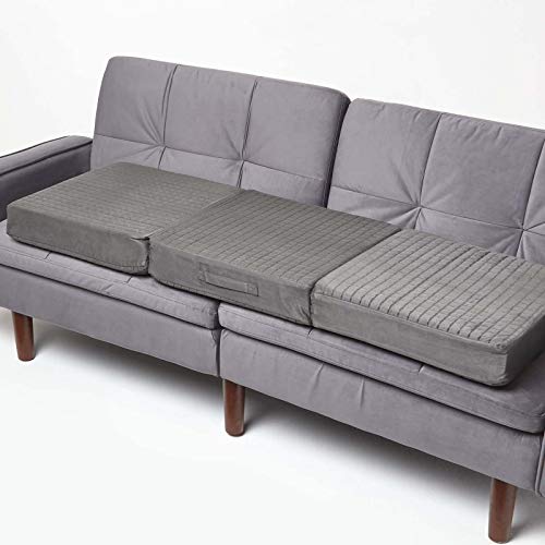 Homescapes 3-Sitzer Sofa-Sitzerhöhung 150x50 cm grau, 10 cm Dickes Sitzkissen Velours, Couch-Auflage orthopädischer Schaumstoff von Homescapes