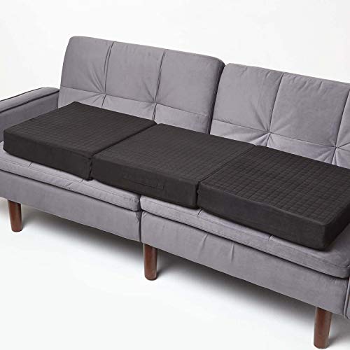 Homescapes 3-Sitzer Sofa-Sitzerhöhung 150x50 cm schwarz, 10 cm Dickes Sitzkissen Velours, Couch-Auflage orthopädischer Schaumstoff von Homescapes