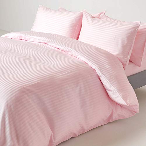 Homescapes 3-teiliges Damast-Bettwäsche-Set rosa aus 100% ägyptischer Baumwolle mit Satin-Streifen, 1 Bettbezug 200x200 cm & 2 Kissenbezüge 48x74 cm von Homescapes