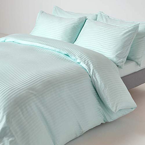 Homescapes 3-teiliges Damast-Bettwäsche-Set Aqua aus 100% ägyptischer Baumwolle mit Satin-Streifen, 1 Bettbezug 230x220 cm & 2 Kissenbezüge 48x74 cm von Homescapes