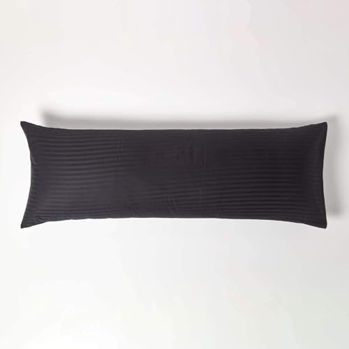 HOMESCAPES 4er-Set Damast Kissenbezug für Seitenschläferkissen 50x140 cm schwarz mit Satin-Streifen, 100% ägyptische Baumwolle von Homescapes