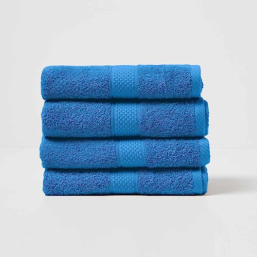 Homescapes 4er Set Flauschiges Premium Frottee Handtuch ca. 50 x 90 cm aus 100% Türkischer Baumwolle, Azurblau von Homescapes