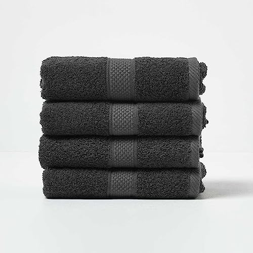 Homescapes 4er Set Flauschiges Premium Frottee Handtuch ca. 50 x 90 cm aus 100% Türkischer Baumwolle, Schwarz von Homescapes
