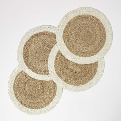 HOMESCAPES 4er-Set Jute Tischsets rund geflochten 40cm, Platzsets creme-natur, Platzdeckchen Naturfaser von Homescapes