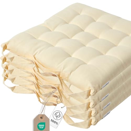 Homescapes 4er Set Stuhlkissen 40x40 cm Creme – Sitzkissen Outdoor/Indoor mit Baumwollbezug, Sitzpolster waschbar und Oeko-TEX-Zertifiziert für Esszimmer-, Küchen- & Gartenstühle Homescapes 4er Set Stuhlkissen 40x40 cm Creme – Sitzkissen Outdoor/Indoor mit Baumwollbezug, Sitzpolster waschbar und Oeko-TEX-Zertifiziert für Esszimmer-, Küchen- & Gartenstühle von Homescapes