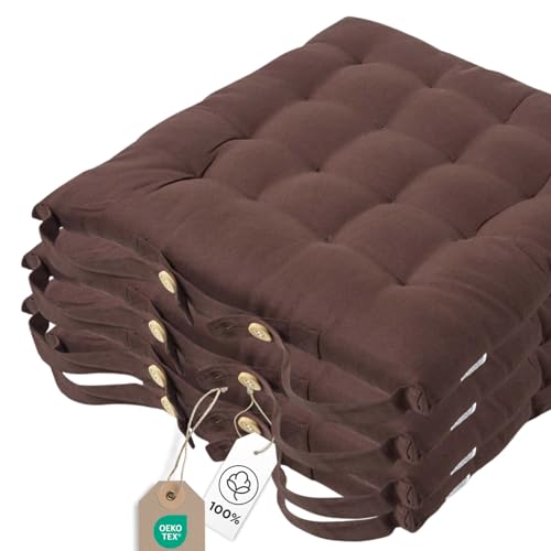 Homescapes 4er Set Stuhlkissen 40x40 cm braun – Sitzkissen Outdoor/Indoor mit Baumwollbezug, Sitzpolster waschbar und Oeko-TEX-Zertifiziert für Esszimmer-, Küchen- & Gartenstühle Homescapes 4er Set Stuhlkissen 40x40 cm braun – Sitzkissen Outdoor/Indoor mit Baumwollbezug, Sitzpolster waschbar und Oeko-TEX-Zertifiziert für Esszimmer-, Küchen- & Gartenstühle von Homescapes
