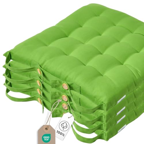 Homescapes 4er Set Stuhlkissen 40x40 cm grün – Sitzkissen Outdoor/Indoor mit Baumwollbezug, Sitzpolster waschbar und Oeko-TEX-Zertifiziert für Esszimmer-, Küchen- & Gartenstühle Homescapes 4er Set Stuhlkissen 40x40 cm grün – Sitzkissen Outdoor/Indoor mit Baumwollbezug, Sitzpolster waschbar und Oeko-TEX-Zertifiziert für Esszimmer-, Küchen- & Gartenstühle von Homescapes