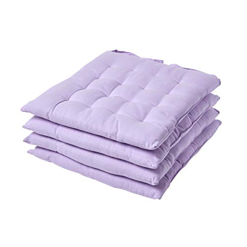 Homescapes 4er Set Stuhlkissen 40 x 40 cm, helles violett, Sitzkissen mit Bändern und Knopfverschluss, einfarbigen Auflage für Stühle mit Bezug aus 100% Baumwolle und weicher Polyester-Füllung, Flieder von Homescapes