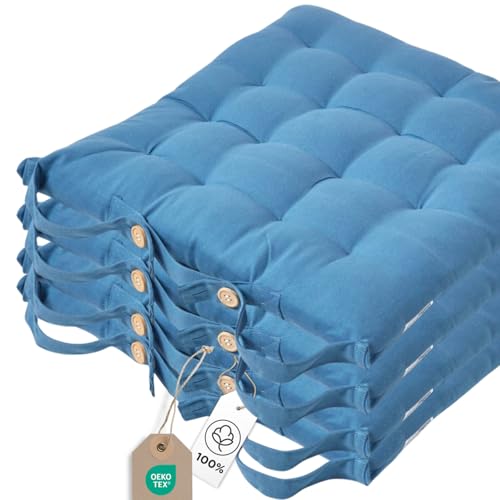 Homescapes 4er Set Stuhlkissen 40x40 cm blau – Sitzkissen Outdoor/Indoor mit Baumwollbezug, Sitzpolster waschbar und Oeko-TEX-Zertifiziert für Esszimmer-, Küchen- & Gartenstühle Homescapes 4er Set Stuhlkissen 40x40 cm blau – Sitzkissen Outdoor/Indoor mit Baumwollbezug, Sitzpolster waschbar und Oeko-TEX-Zertifiziert für Esszimmer-, Küchen- & Gartenstühle von Homescapes