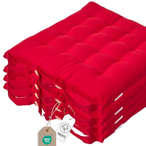 Homescapes 4er Set Stuhlkissen 40x40 cm rot – Sitzkissen Outdoor/Indoor mit Baumwollbezug, Sitzpolster waschbar und Oeko-TEX-Zertifiziert für Esszimmer-, Küchen- & Gartenstühle Homescapes 4er Set Stuhlkissen 40x40 cm rot – Sitzkissen Outdoor/Indoor mit Baumwollbezug, Sitzpolster waschbar und Oeko-TEX-Zertifiziert für Esszimmer-, Küchen- & Gartenstühle von Homescapes