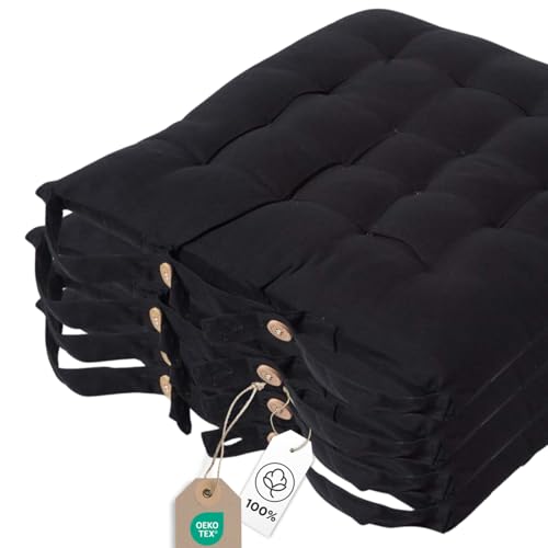 Homescapes 4er Set Stuhlkissen 40x40 cm schwarz – Sitzkissen Outdoor/Indoor mit Baumwollbezug, Sitzpolster waschbar und Oeko-TEX-Zertifiziert für Esszimmer-, Küchen- & Gartenstühle Homescapes 4er Set Stuhlkissen 40x40 cm schwarz – Sitzkissen Outdoor/Indoor mit Baumwollbezug, Sitzpolster waschbar und Oeko-TEX-Zertifiziert für Esszimmer-, Küchen- & Gartenstühle von Homescapes