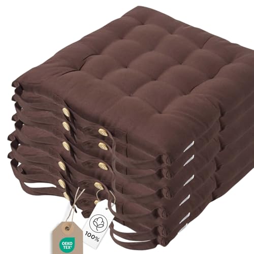 Homescapes 6er Set Stuhlkissen 40x40 cm braun – Sitzkissen Outdoor/Indoor mit Baumwollbezug, Sitzpolster waschbar und Oeko-TEX-Zertifiziert für Esszimmer-, Küchen- & Gartenstühle Homescapes 6er Set Stuhlkissen 40x40 cm braun – Sitzkissen Outdoor/Indoor mit Baumwollbezug, Sitzpolster waschbar und Oeko-TEX-Zertifiziert für Esszimmer-, Küchen- & Gartenstühle von Homescapes