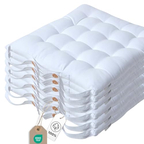 Homescapes 6er Set Stuhlkissen 40x40 cm weiß – Sitzkissen Outdoor/Indoor mit Baumwollbezug, Sitzpolster waschbar und Oeko-TEX-Zertifiziert für Esszimmer-, Küchen- & Gartenstühle Homescapes 6er Set Stuhlkissen 40x40 cm weiß – Sitzkissen Outdoor/Indoor mit Baumwollbezug, Sitzpolster waschbar und Oeko-TEX-Zertifiziert für Esszimmer-, Küchen- & Gartenstühle von Homescapes