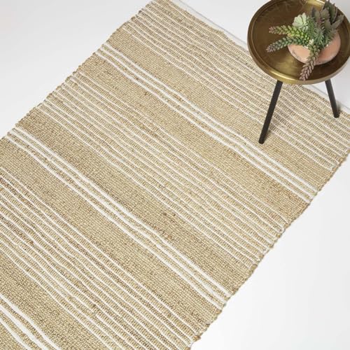 Homescapes Arlyn Jute-Teppich beige-weiß gestreift 90x150 cm, Flachgewebe-Teppich Jute & Baumwolle mit Streifen-Muster von Homescapes