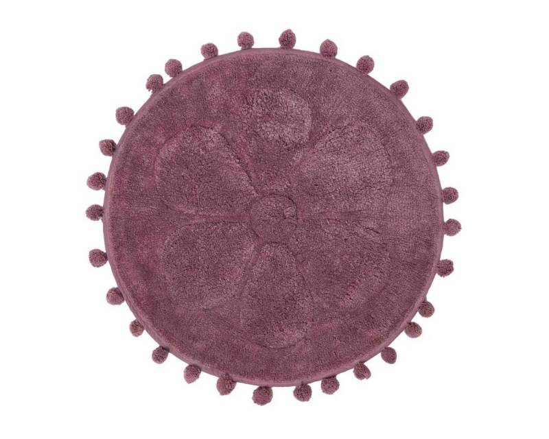 Homescapes Badematte Runde Badematte Blume, 60 cm – Badvorleger beere mit Pompons, Höhe 20 mm, 60 cm von Homescapes