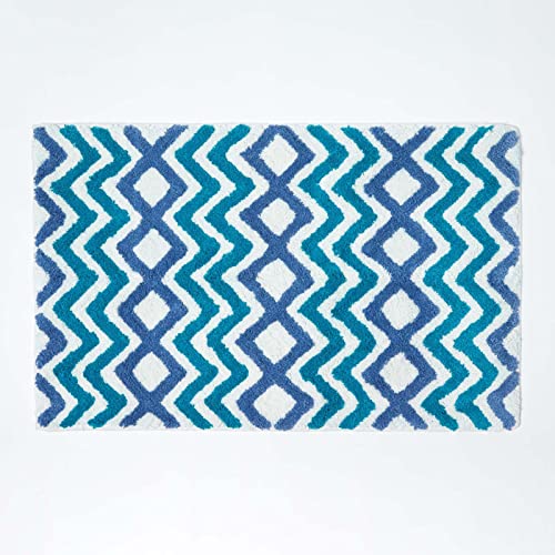 Homescapes Badematte rutschfest, waschbarer Badteppich aus 100% Baumwolle mit Latex Träger, bunter Badvorleger mit Chevron geometrischen Muster, großer Duschvorleger, 50 x 80 cm, blau und türkis Homescapes Badematte rutschfest, waschbarer Badteppich aus 100% Baumwolle mit Latex Träger, bunter Badvorleger mit Chevron geometrischen Muster, großer Duschvorleger, 50 x 80 cm, blau und türkis von Homescapes