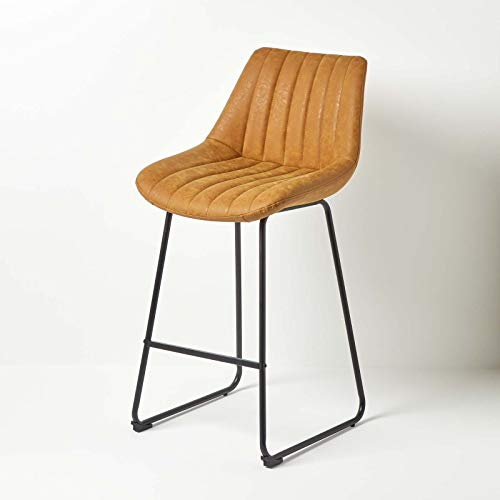 Homescapes Barhocker Ascot – Retro Barstuhl Kunstleder Goldbraun, gepolstert & mit Lehne, Stabiler Thekenstuhl mit Fußstütze & Metallgestell, Höhe 97 cm, Sitzhöhe 66 cm von Homescapes