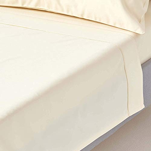 HOMESCAPES Luxus Bettlaken ohne Gummizug Creme-vanille 230x255 cm, Perkal Baumwoll-Betttuch, Haustuch ägyptische Baumwolle von Homescapes