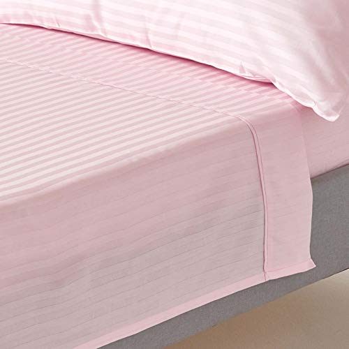 HOMESCAPES Damast Bettlaken ohne Gummizug rosa 240x300 cm, Baumwoll-Betttuch Satin-Streifen, Haustuch ägyptische Baumwolle von Homescapes