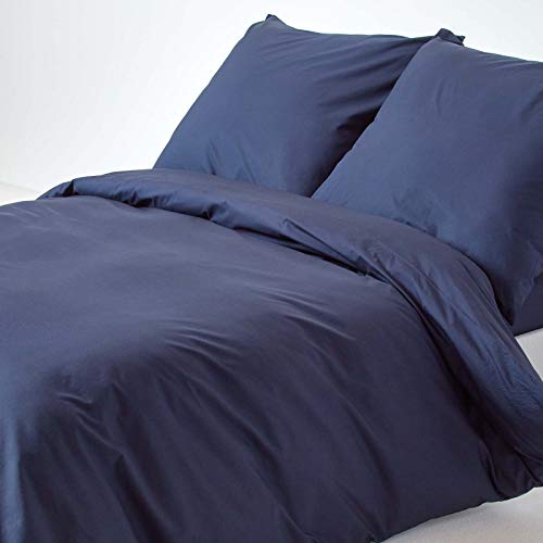 Homescapes 2-teiliges Perkal-Bettwäsche-Set dunkelblau aus 100% ägyptischer Baumwolle, 1 Bettbezug 155x220 cm & 1 Kissenbezug 80x80 cm von Homescapes