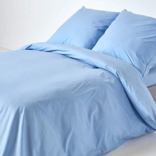 Homescapes 2-teiliges Perkal-Bettwäsche-Set blau aus 100% ägyptischer Baumwolle, 1 Bettbezug 155x220 cm & 1 Kissenbezug 80x80 cm von Homescapes