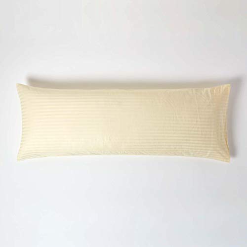 HOMESCAPES Damast Kissenbezug für Seitenschläferkissen 50x140 cm vanille mit Satin-Streifen, 100% ägyptische Baumwolle von Homescapes