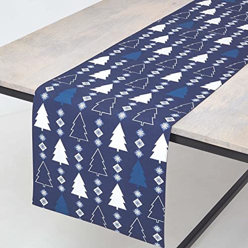 Homescapes Blauer Weihnachtstischläufer 35 x 180 cm lang 100% Baumwolle Winterland Weihnachtsbaum Tischäufer von Homescapes