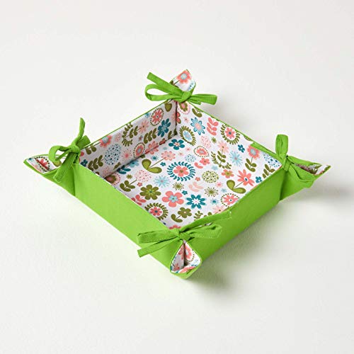 Homescapes Frühstückskorb mit Wende-Design ‚Retro-Blumen‘, Brötchenkorb faltbar, Brotkorb eckig aus Stoff, Faltkörbchen Baumwolle von Homescapes