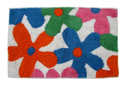 Homescapes Bunter Blumen Teppich, Vorleger: 50 x 80 cm. Farben: Orange, Pink, Blau. Geeignet für Badezimmer oder Kinderzimmer. von Homescapes